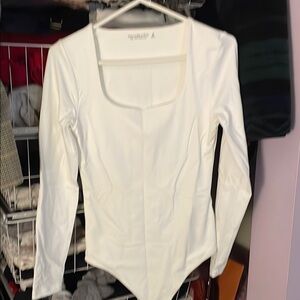 Abercrombie & Fitch Soft Square Neck A&F Collection White Long Sleeve Bodysuit